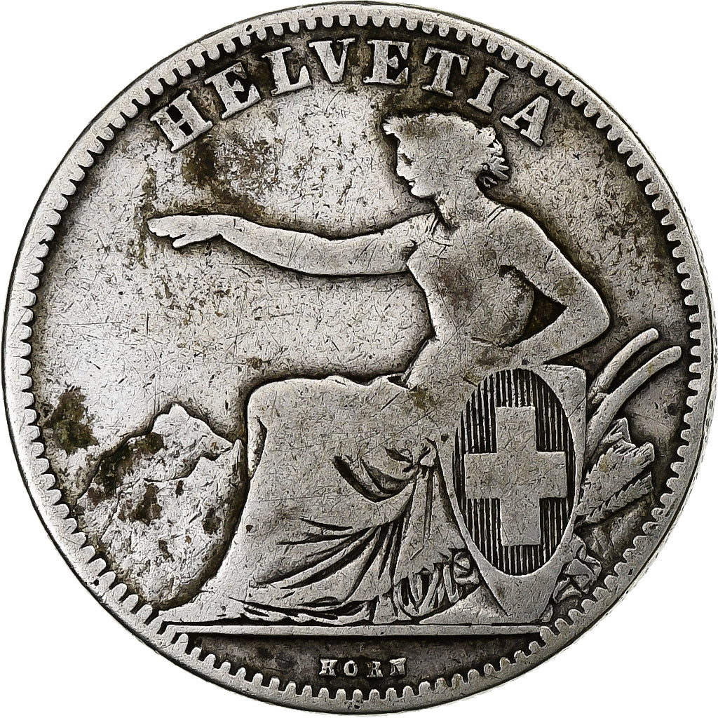 Coin, Switzerland, 2 Francs, 1860, Bern, VF(30-35), Silver, KM:10a