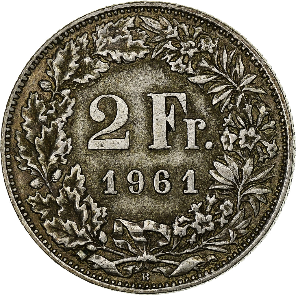 Coin, Switzerland, 2 Francs, 1961, Bern, AU(50-53), Silver, KM:21