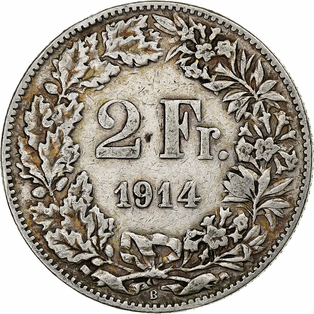 Munten, Zwitserland, 2 Francs, 1914, Bern, FR+, Zilver, KM:21