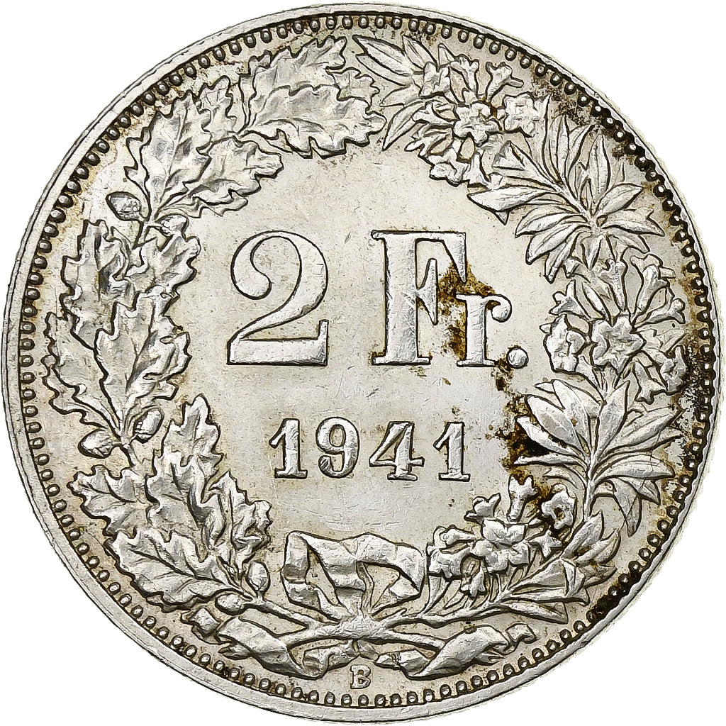 Coin, Switzerland, 2 Francs, 1941, Bern, AU(55-58), Silver, KM:21