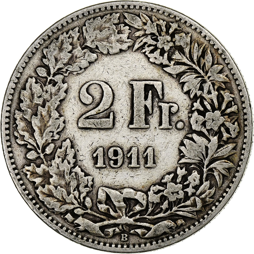 Svizzera, 2 Francs, 1911, Bern, MB+, Argento, KM:21