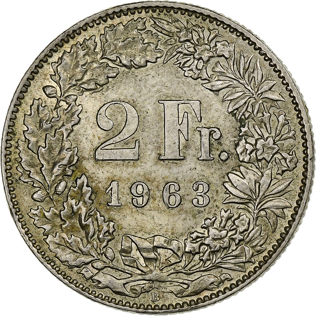 Switzerland, 2 Francs, 1963, Bern, AU(50-53), Silver, KM:21