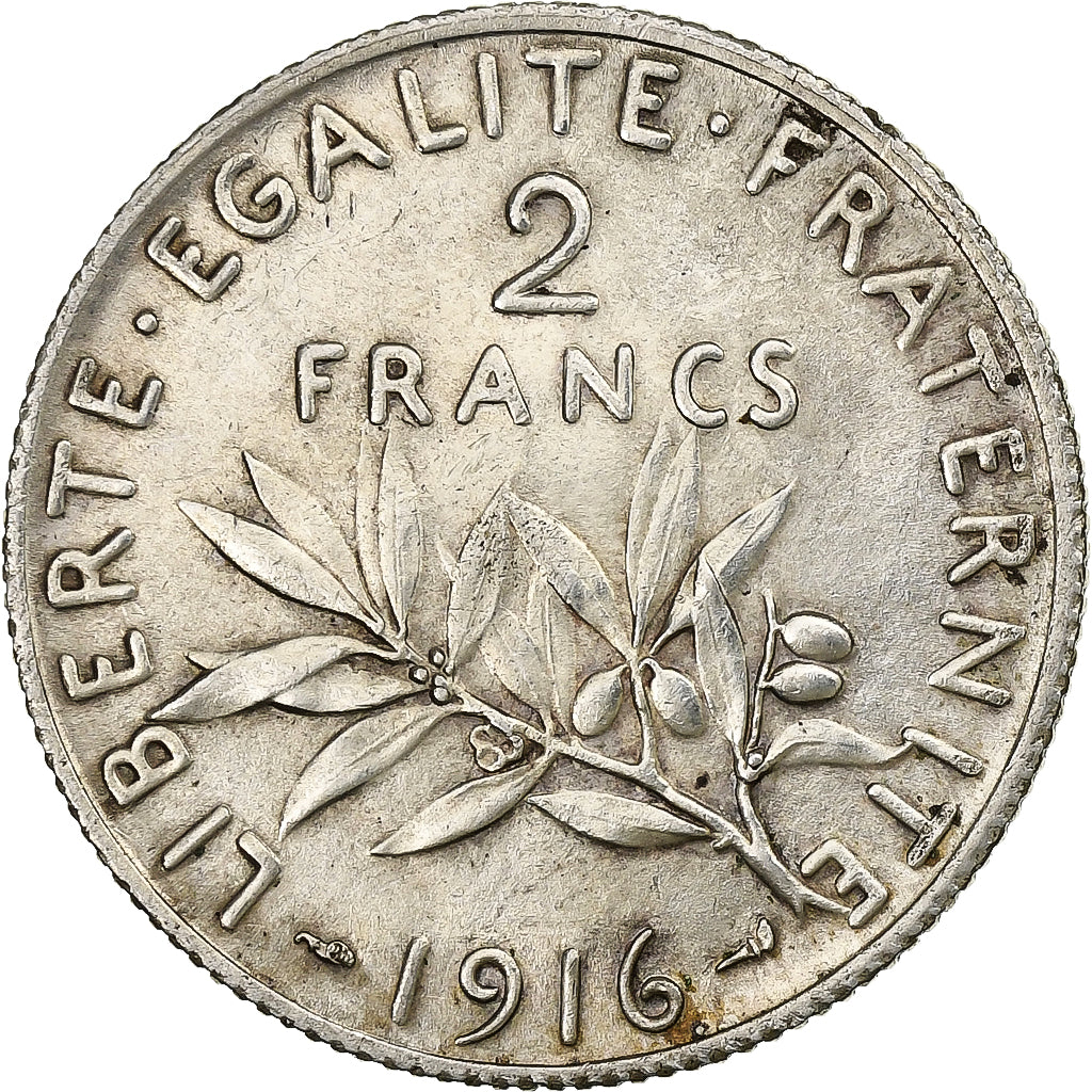 Coin, France, Semeuse, 2 Francs, 1916, Paris, AU(55-58), Silver, KM:845.1