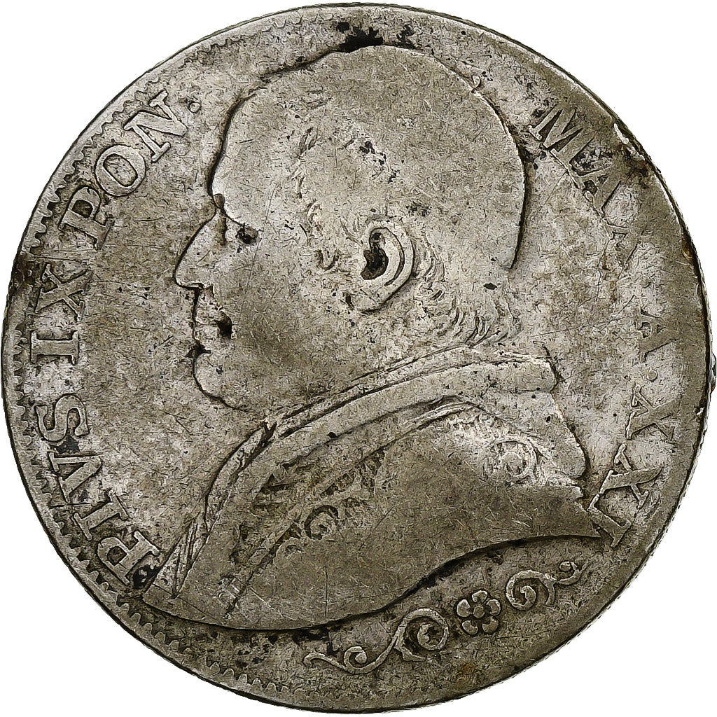 Coin, ITALIAN STATES, PAPAL STATES, Pius IX, 2 Lire, 1866, Rome, F(12-15)