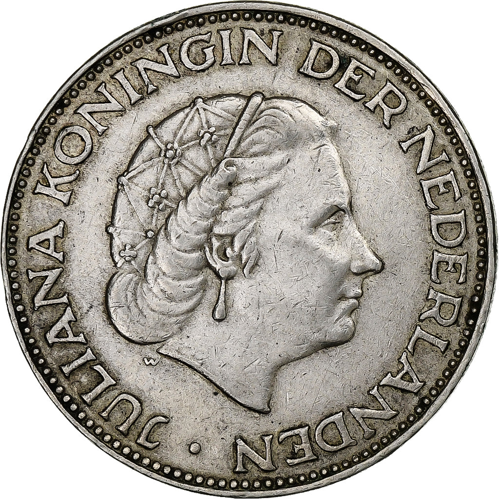Moneda, Países Bajos, Juliana, 2-1/2 Gulden, 1961, MBC, Plata, KM:185