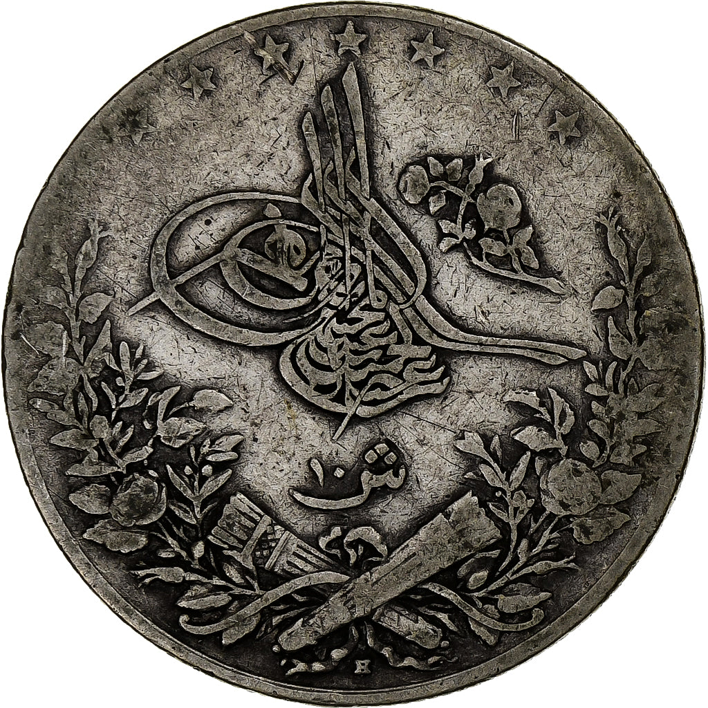 Coin, Egypt, Abdul Hamid II, 10 Qirsh, 1884/AH1293, Misr, VF(30-35), Silver