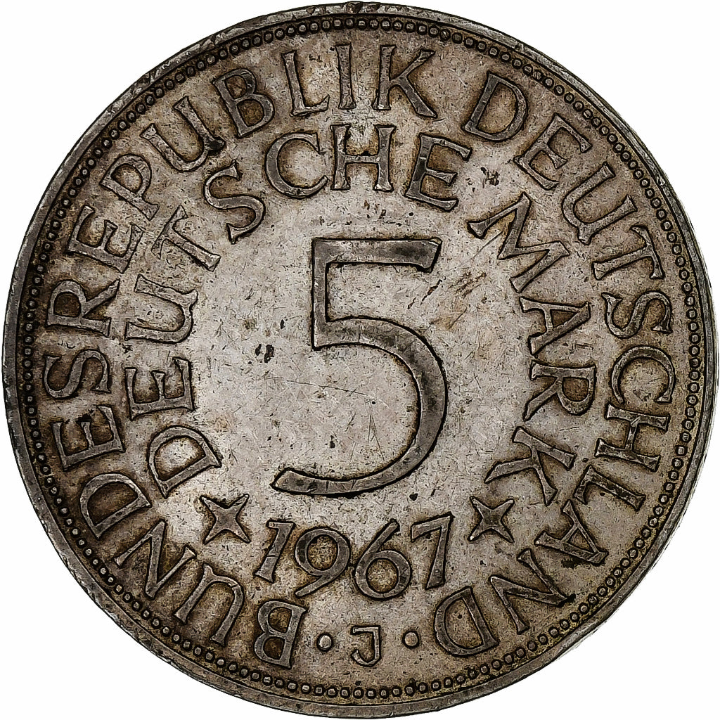 GERMANY - FEDERAL REPUBLIC, 5 Mark, 1967, Hamburg, AU(50-53), Silver, KM:112.1