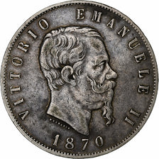 Italie, Vittorio Emanuele II, 5 Lire, 1870, Milan, Argent, TB+, KM:8.3