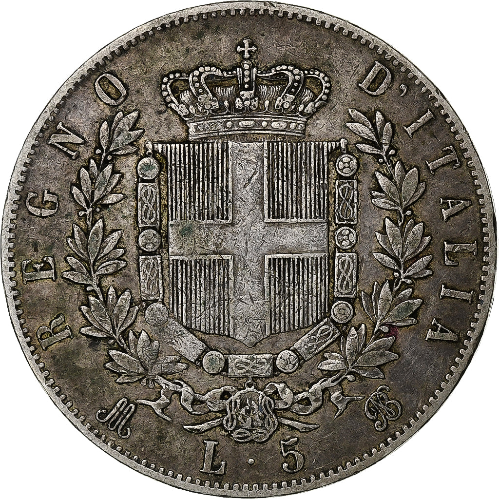 Italie, Vittorio Emanuele II, 5 Lire, 1870, Milan, Argent, TB+, KM:8.3