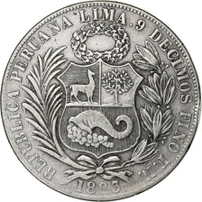Peru, 1 Sol, 1883, Santiago, Silver, EF(40-45)
