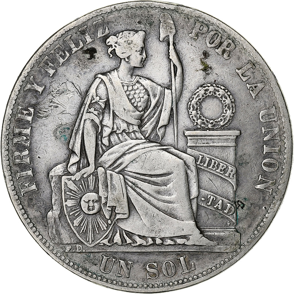 Perú, 1 Sol, 1883, Santiago, Plata, MBC
