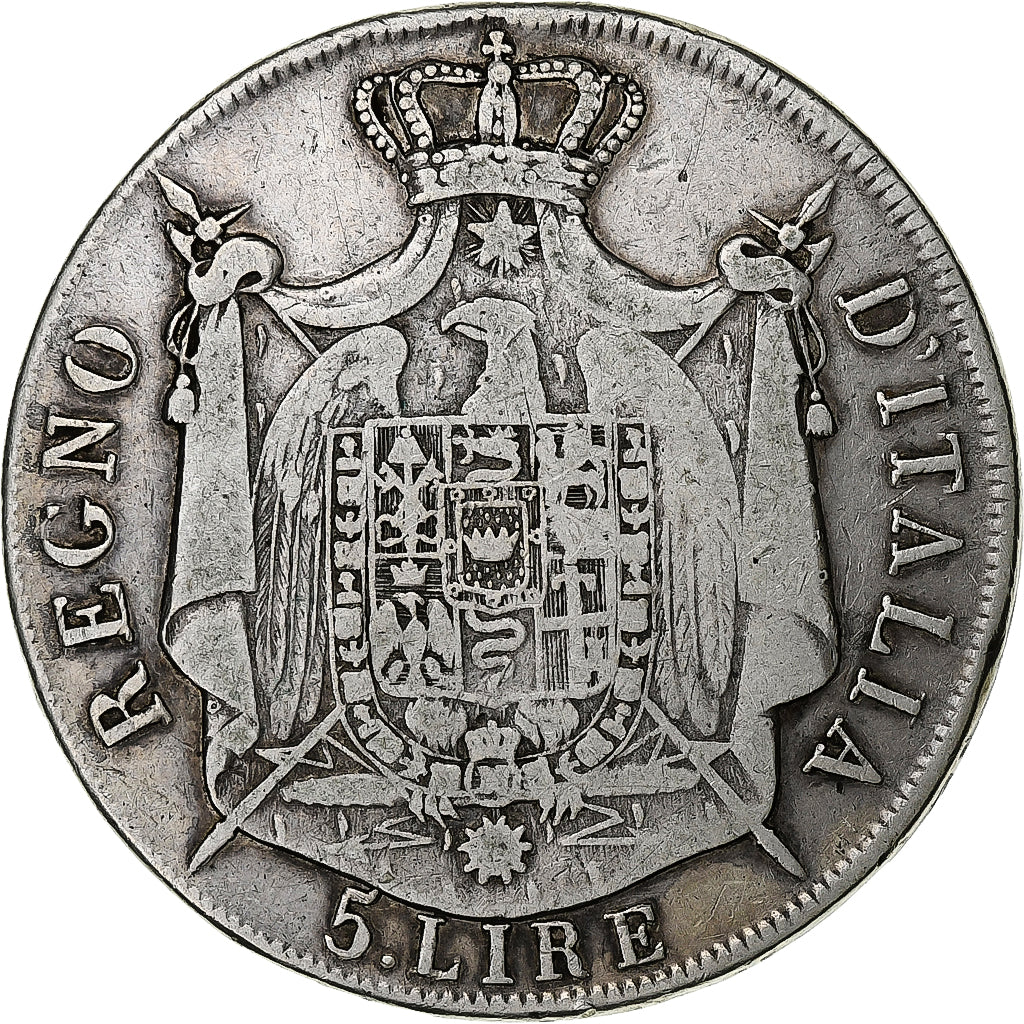 Estados italianos, 5 Lire, 1808, Bologne, Plata, BC+