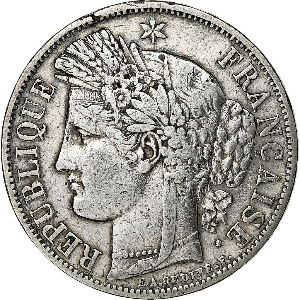 Francia, Cérès, 5 Francs, 1849, Paris, MB+, Argento, KM:761.1, Gadoury:719
