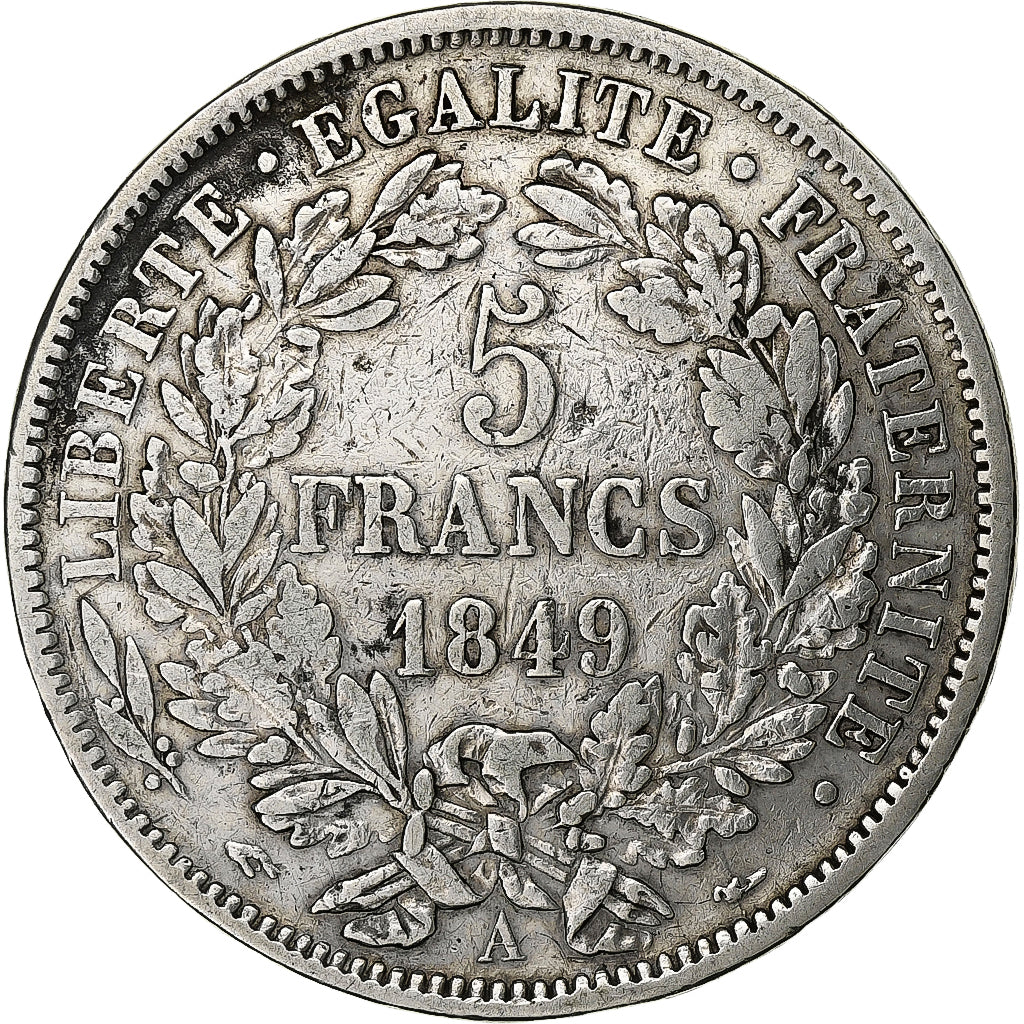 Francia, Cérès, 5 Francs, 1849, Paris, MB+, Argento, KM:761.1, Gadoury:719