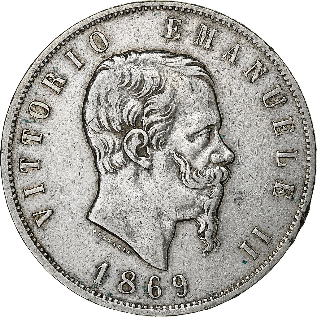Coin, Italy, Vittorio Emanuele II, 5 Lire, 1869, Milan, VF(30-35), Silver