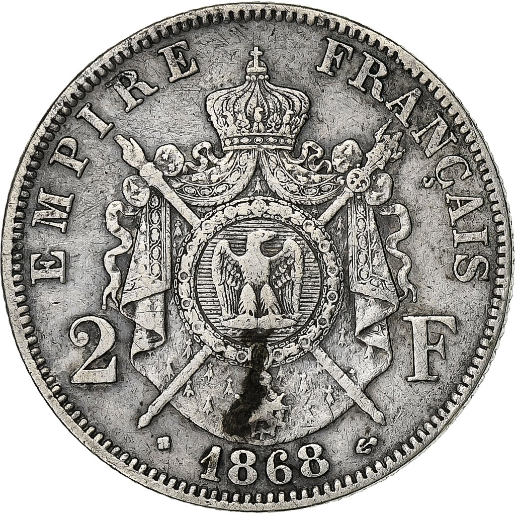 France, Napoleon III, 2 Francs, Napoléon III, 1868, Strasbourg, Silver