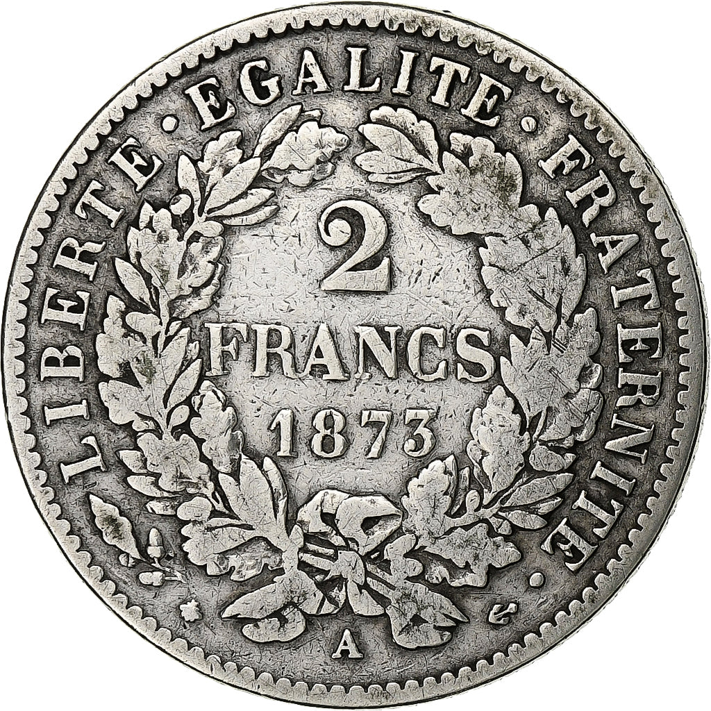 Coin, France, Cérès, 2 Francs, 1873, Paris, VF(20-25), Silver, KM:817.1
