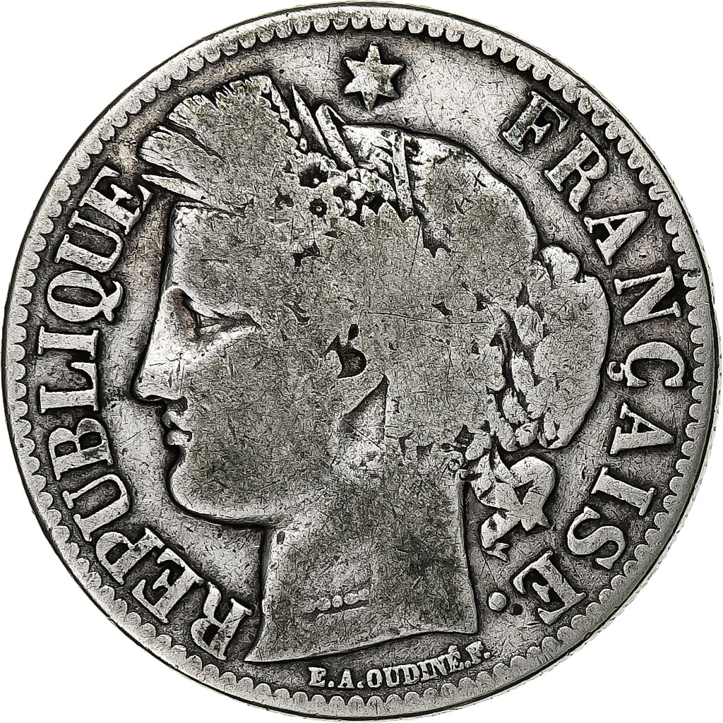 France, 2 Francs, Cérès, 1872, Paris, Silver, F(12-15), Gadoury:530a, KM:817.1