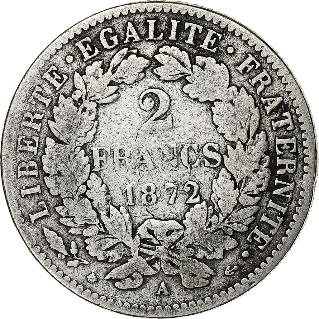 France, 2 Francs, Cérès, 1872, Paris, Silver, F(12-15), Gadoury:530a, KM:817.1