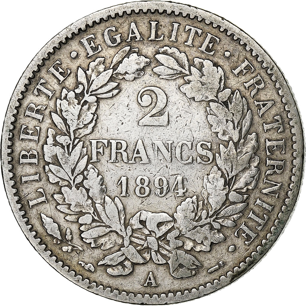 Frankrijk, 2 Francs, Cérès, 1894, Paris, Zilver, FR+, Gadoury:530a, KM:817.1