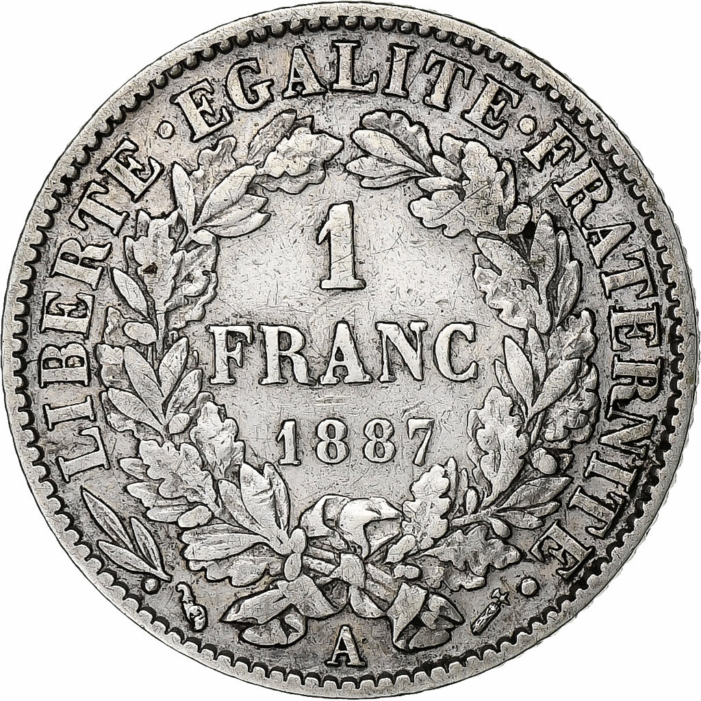 Coin, France, Cérès, Franc, 1887, Paris, EF(40-45), Silver, KM:822.1