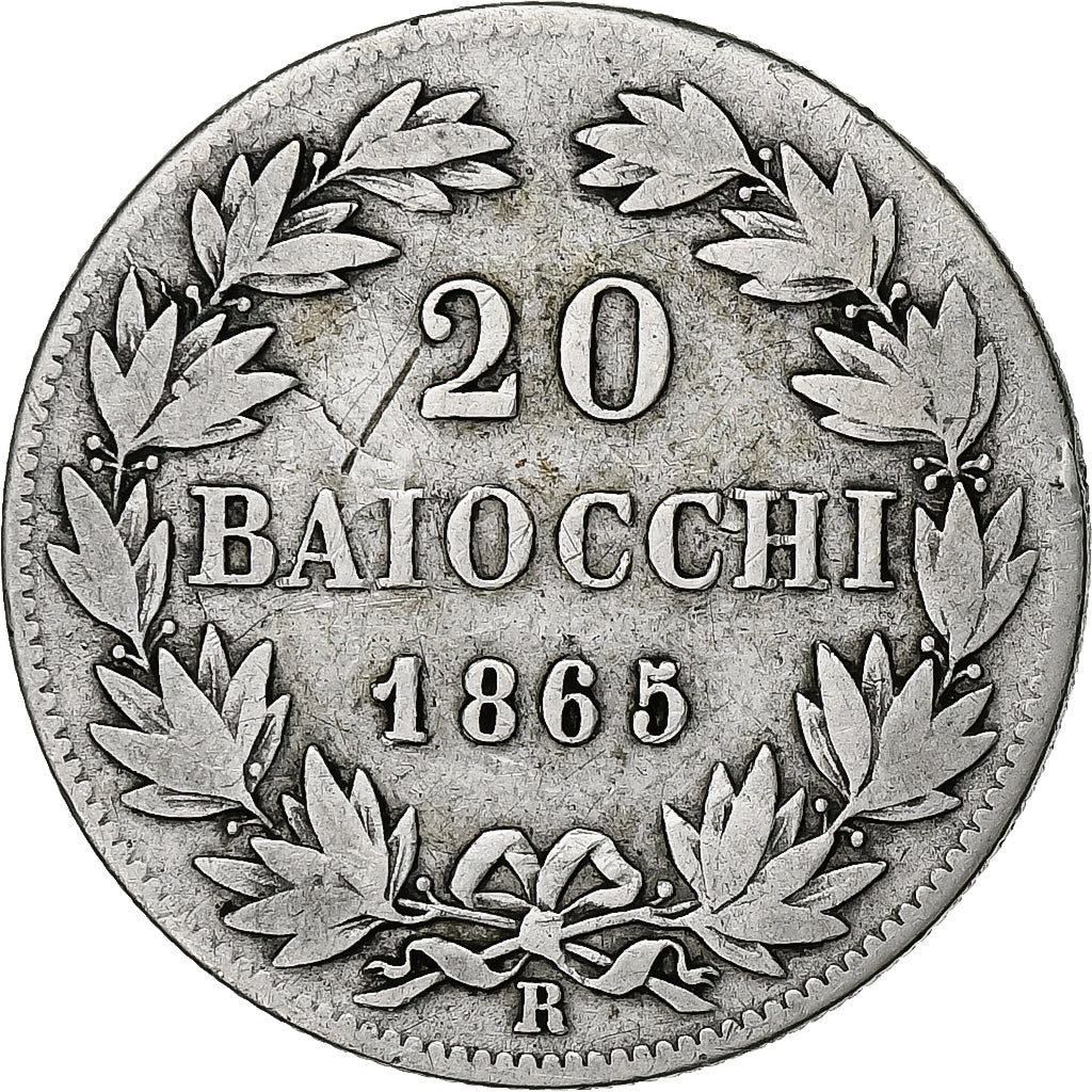 Moneta, STATI ITALIANI, PAPAL STATES, Pius IX, 20 Baiocchi, 1865, Roma, MB+