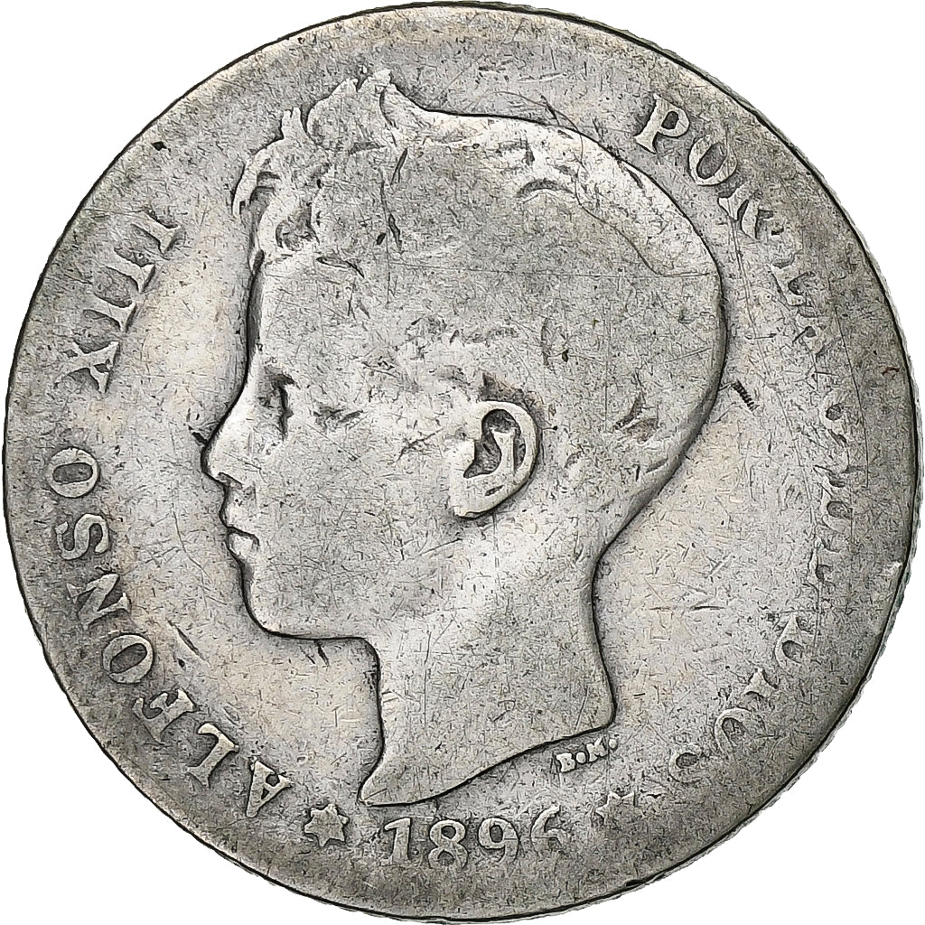 Hiszpania, Alfonso XIII, Peseta, 1896, Srebro, VF(20-25), KM:706