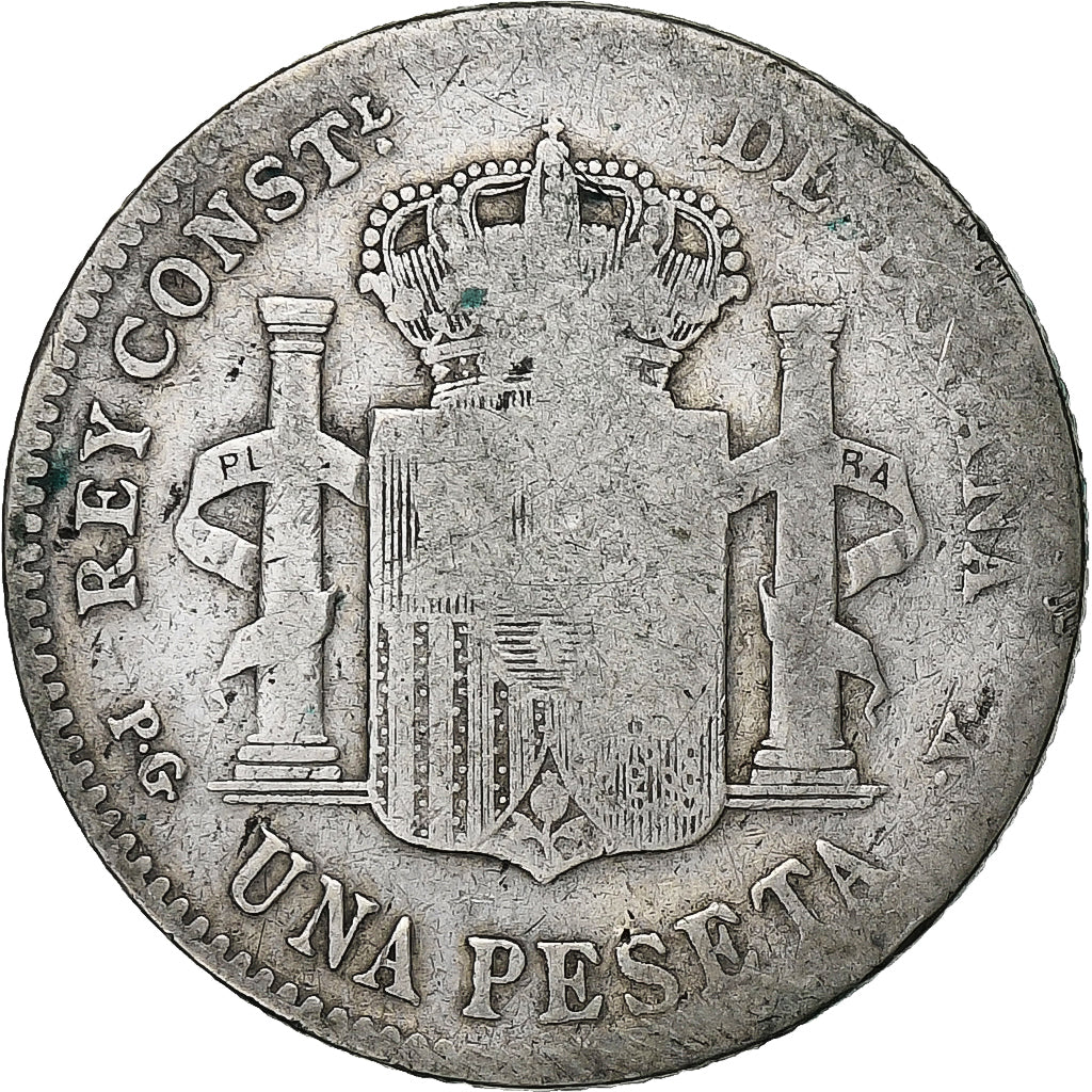 Hiszpania, Alfonso XIII, Peseta, 1896, Srebro, VF(20-25), KM:706
