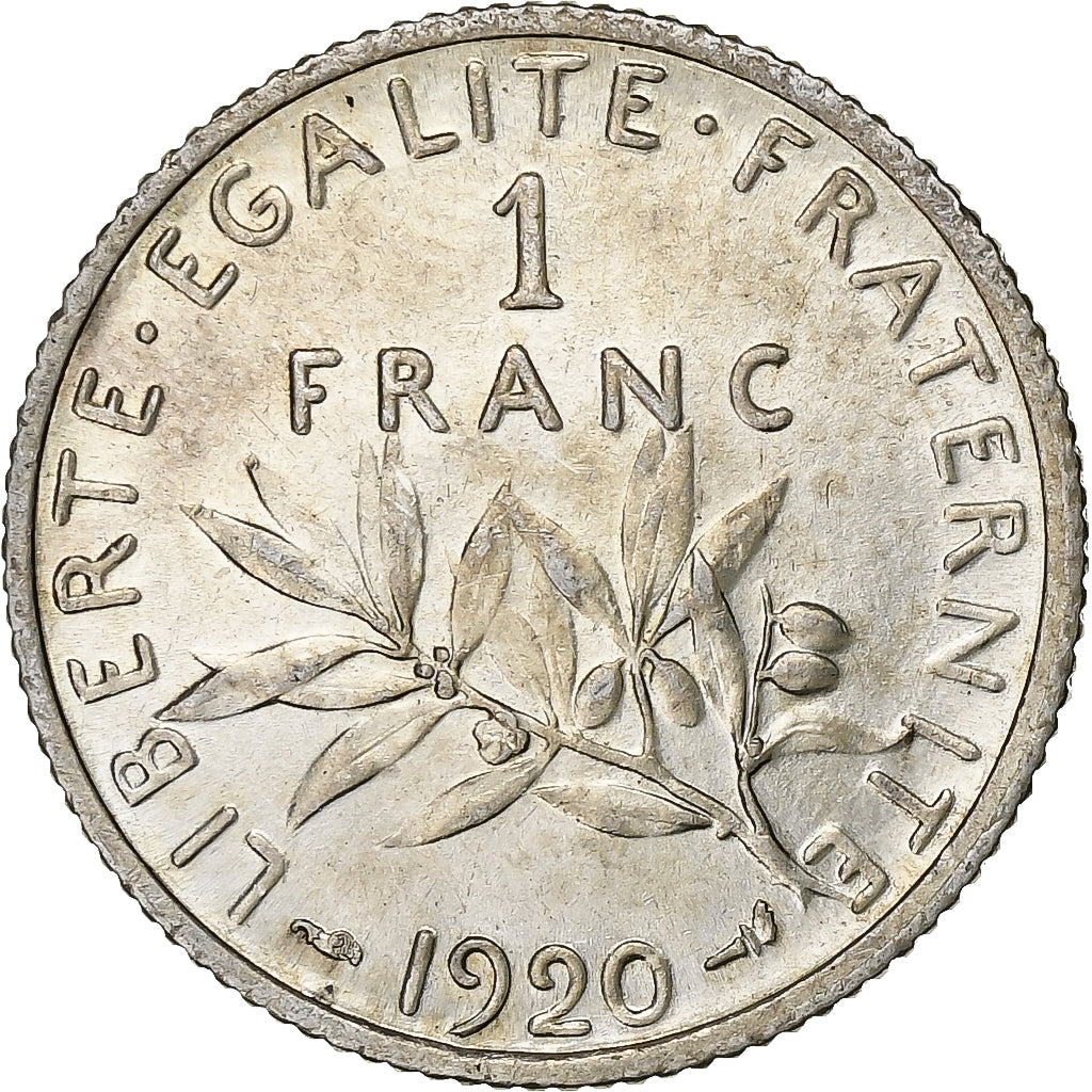 France, Semeuse, Franc, 1920, Paris, MS(60-62), Silver, KM:844.1, Gadoury:467