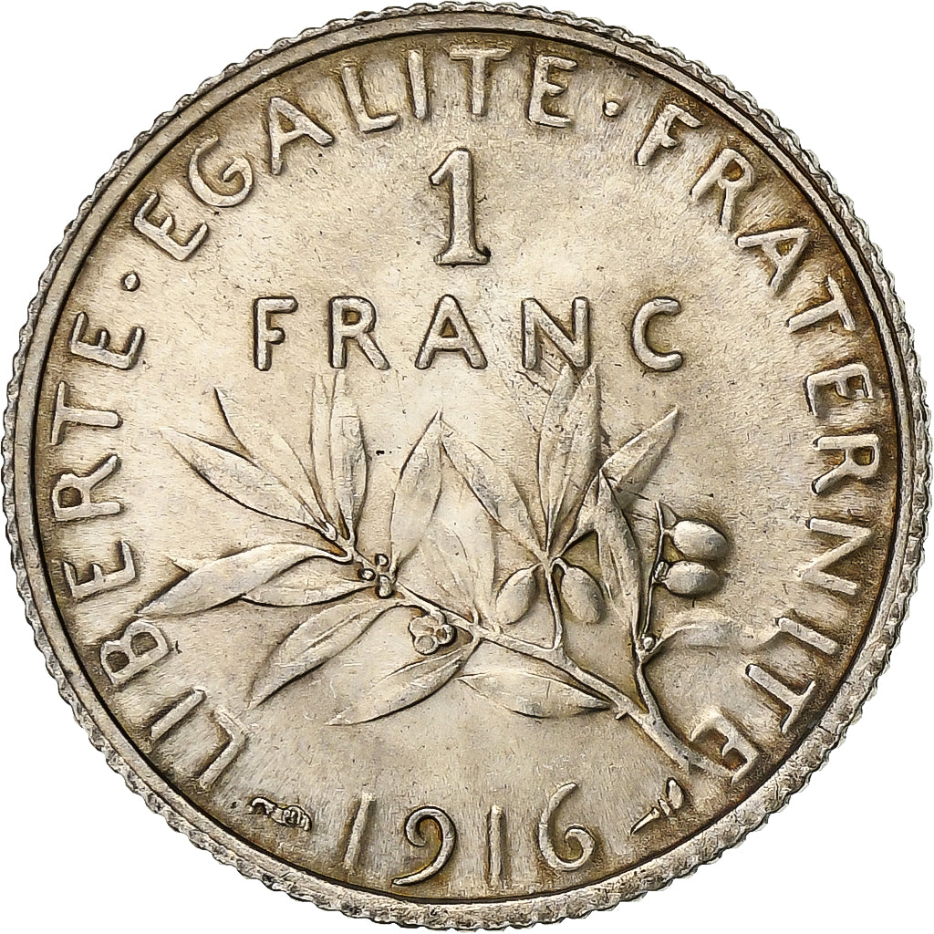 France, Semeuse, Franc, 1916, Paris, MS(60-62), Silver, KM:844.1, Gadoury:467