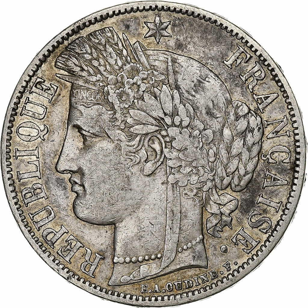 Francia, 5 Francs, Cérès, 1870, Paris, Plata, BC+, Gadoury:742, KM:818.1
