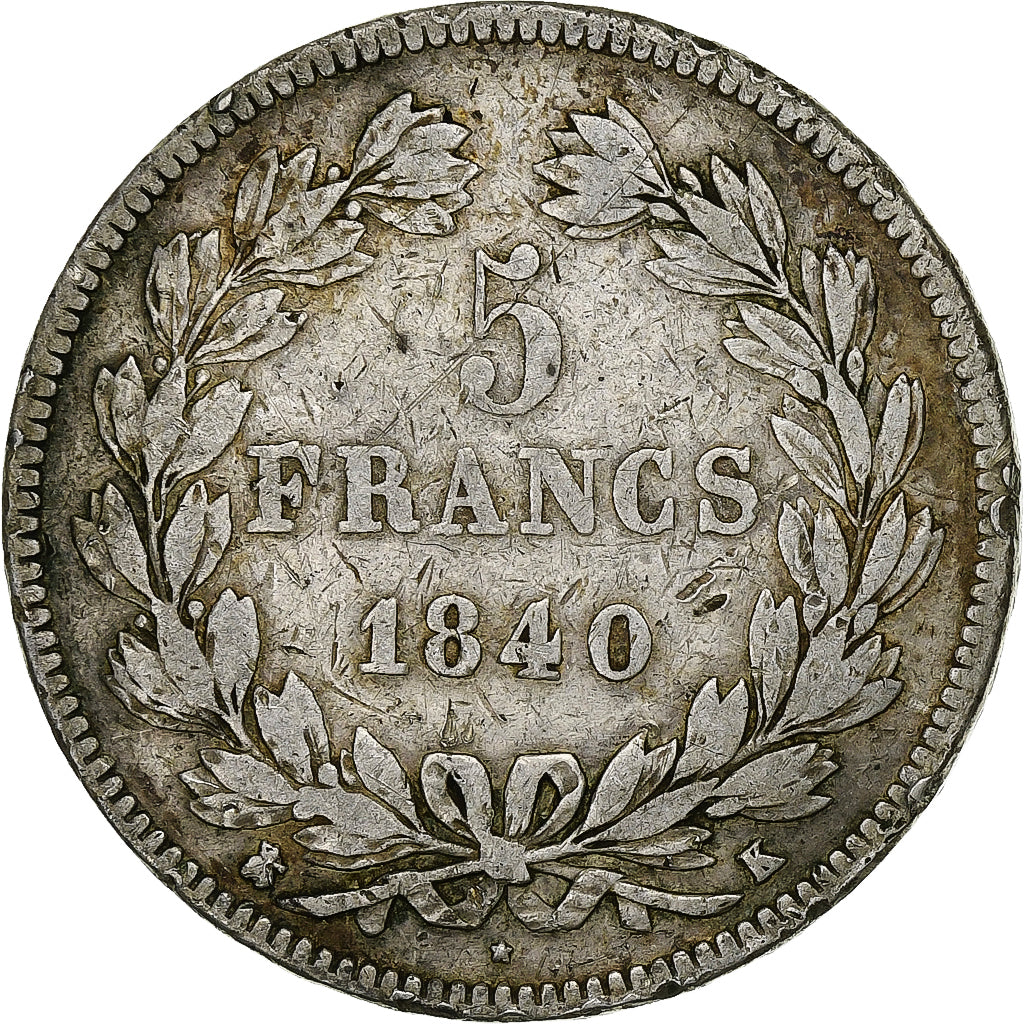 Munten, Frankrijk, Louis-Philippe, 5 Francs, 1840, Bordeaux, FR+, Zilver
