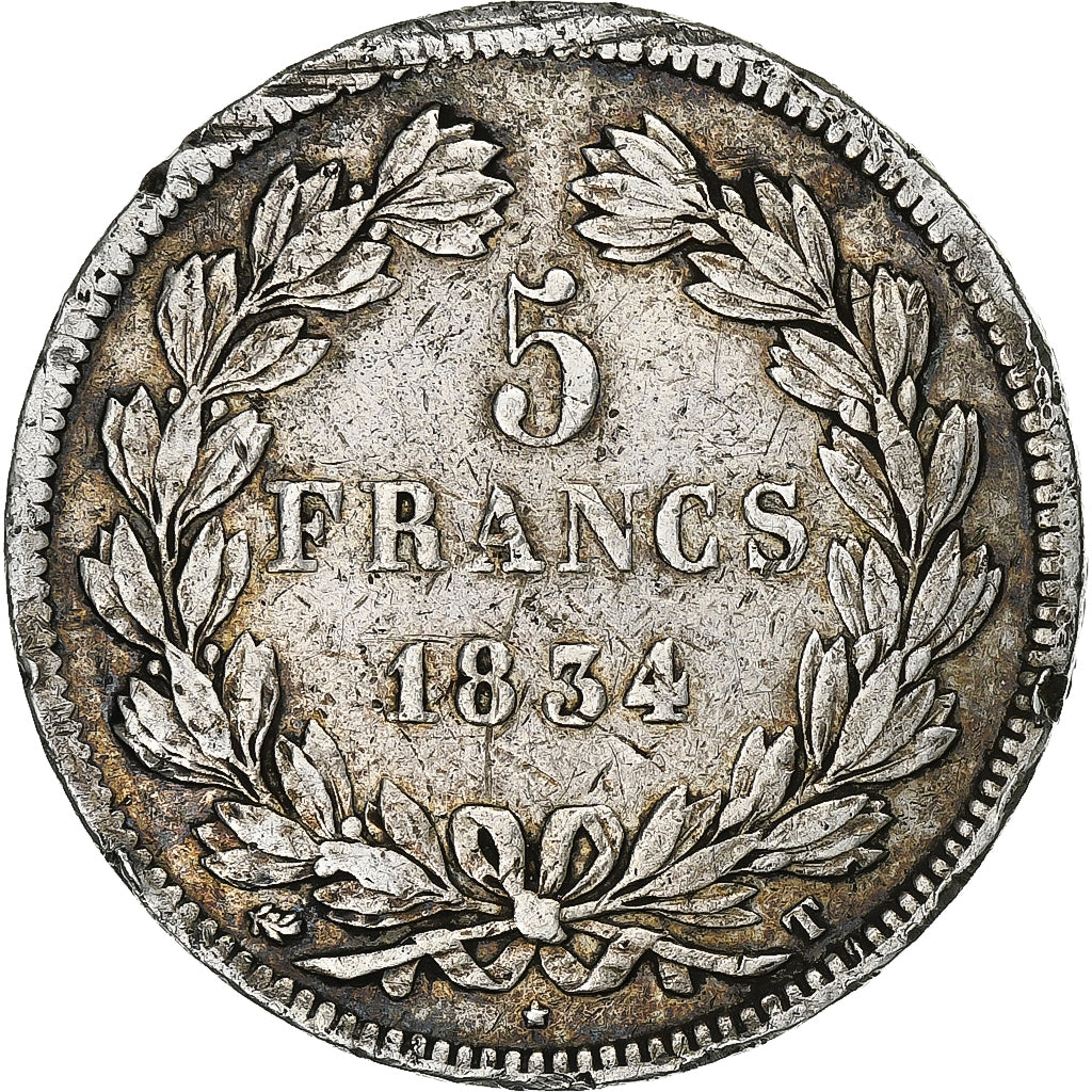 Moneta, Francja, Louis-Philippe, 5 Francs, 1834, Nantes, VF(30-35), Srebro