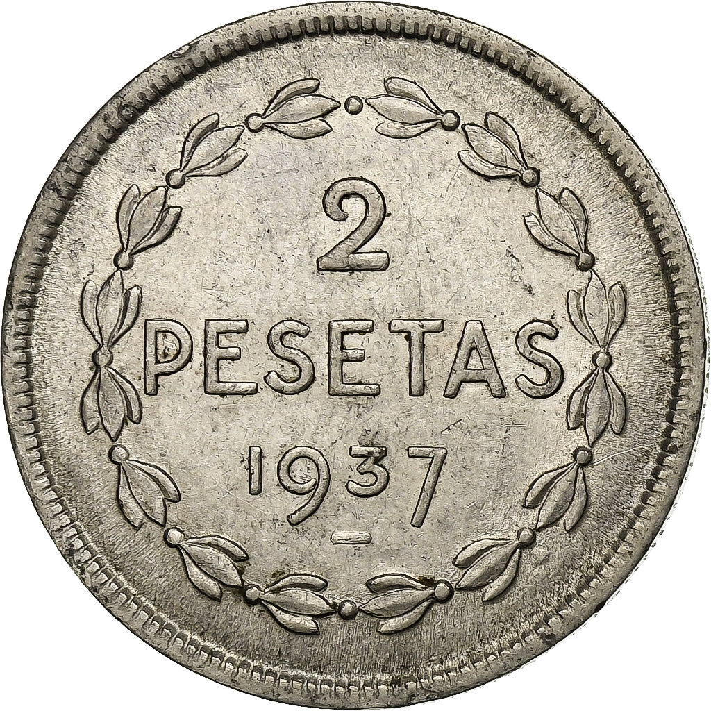 SPAIN CIVIL WAR, EUZKADI, 2 Pesetas, 1937, Brussels, EF(40-45), Nickel, KM:2
