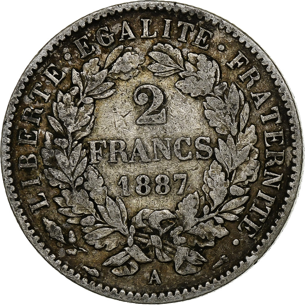 Francia, 2 Francs, Cérès, 1887, Paris, Argento, MB+, Gadoury:530a, KM:817.1
