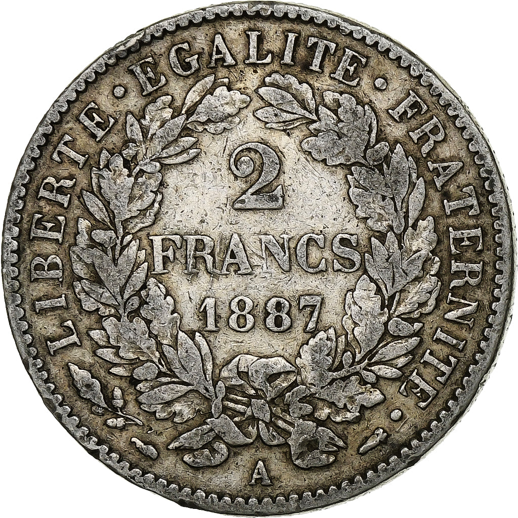 Frankreich, 2 Francs, Cérès, 1887, Paris, Silber, S+, Gadoury:530a, KM:817.1
