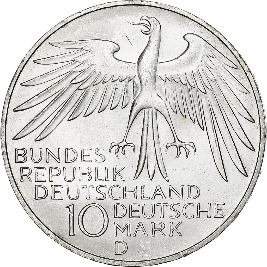 Moneda, ALEMANIA - REPÚBLICA FEDERAL, 10 Mark, 1972, Munich, SC, Plata, KM:133