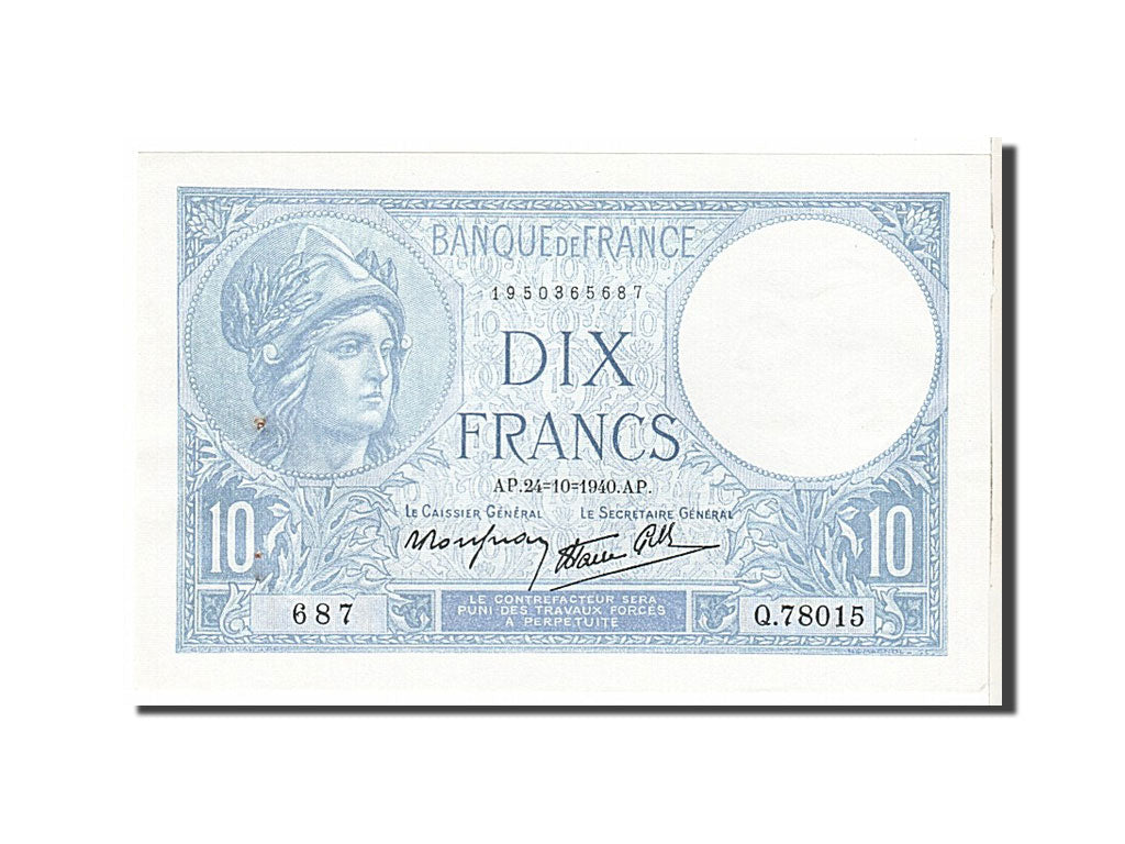 Banknote, France, 10 Francs, 10 F 1916-1942 ''Minerve'', 1940, UNC(63)