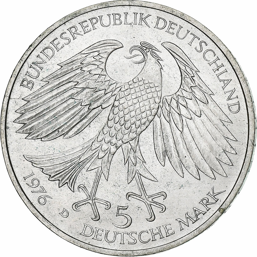 Federale Duitse Republiek, 5 Mark, 1976, Munich, Zilver, ZF+, KM:144