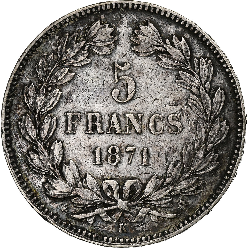 France, Cérès, 5 Francs, 1871, Bordeaux, TB+, Argent, KM:818.2, Gadoury:742