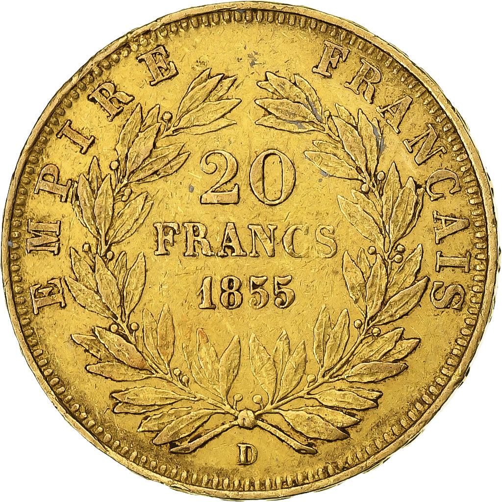 France, Napoléon III, 20 Francs, 1855, Lyon, Or, TTB, Gadoury:1061, KM:781.3