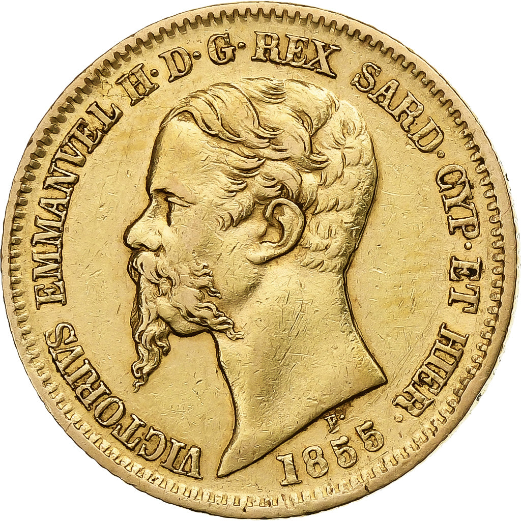 ESTADOS ITALIANOS, SARDINIA, Vittorio Emanuele II, 20 Lire, 1855, Torino, Rara