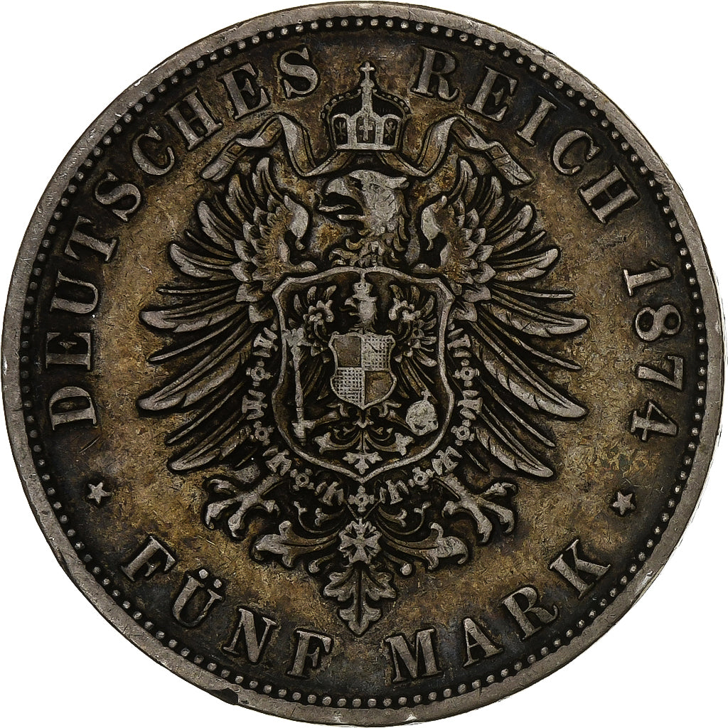 German States, 5 Mark, 1874, Berlin, KM #503, VF(30-35), Silver, 27.34