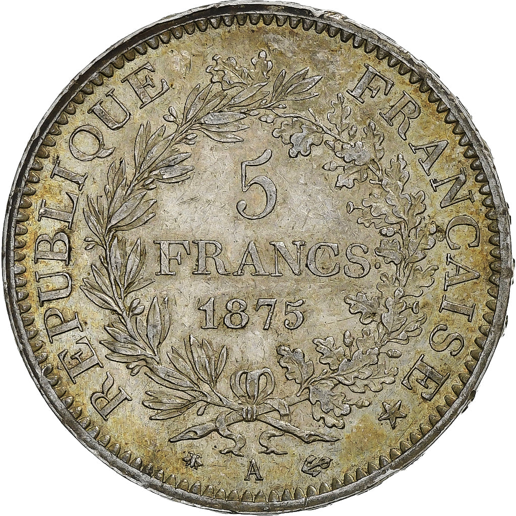 Frankrijk, 5 Francs, Hercule, 1875, Paris, Zilver, ZF+, Gadoury:745a, KM:820.1