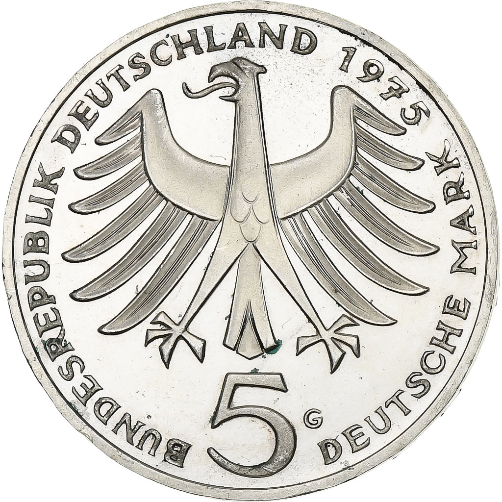 Munten, Federale Duitse Republiek, 5 Mark, 1975, Karlsruhe, Germany, BE, ZF+