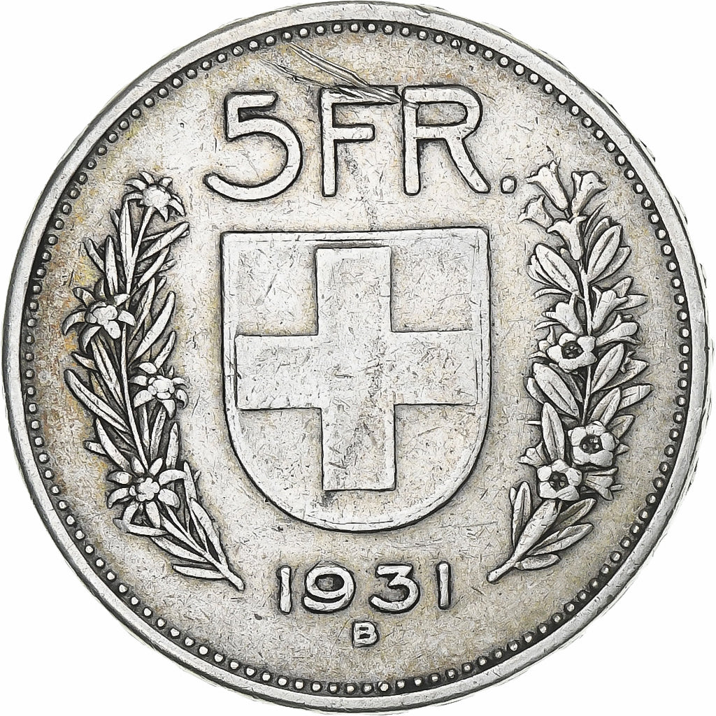 Coin, Switzerland, 5 Francs, 1931, Bern, VF(30-35), Silver, KM:40