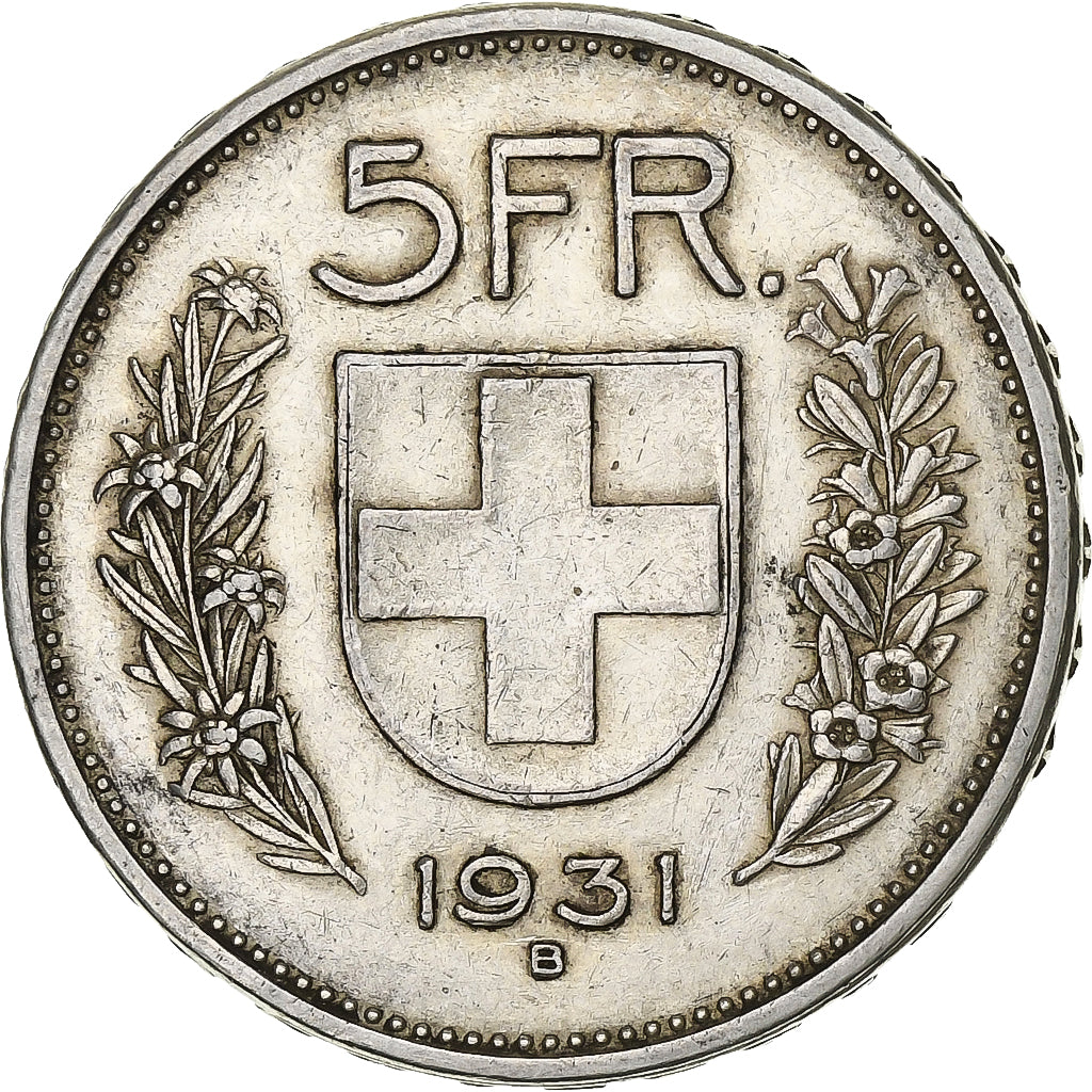 Coin, Switzerland, 5 Francs, 1931, Bern, VF(30-35), Silver, KM:40
