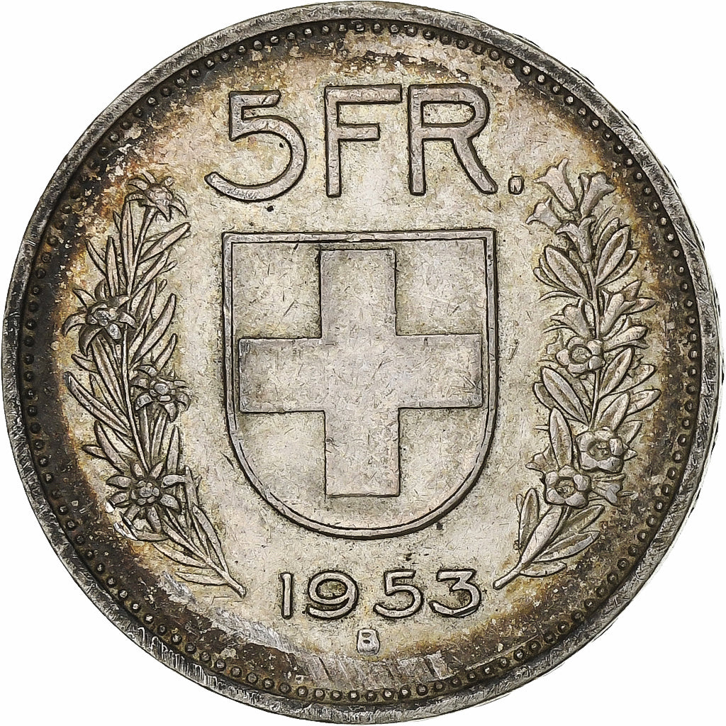 Coin, Switzerland, 5 Francs, 1953, Bern, VF(30-35), Silver, KM:40
