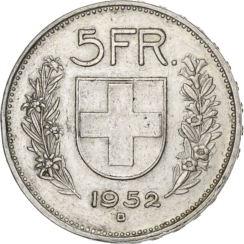 Coin, Switzerland, 5 Francs, 1952, Bern, EF(40-45), Silver, KM:40