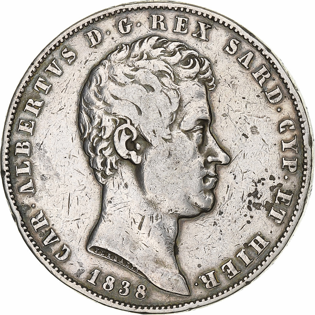 Coin, ITALIAN STATES, SARDINIA, Carlo Alberto, 5 Lire, 1838, Genoa, EF(40-45)